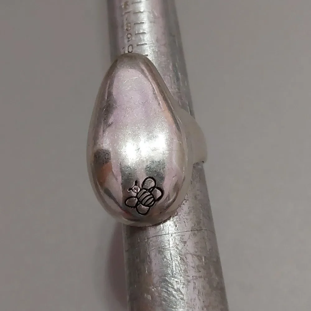 Vintage Oversized Beehive Bumblebee Silver Tone Ring Size 6.75 Spring Summer